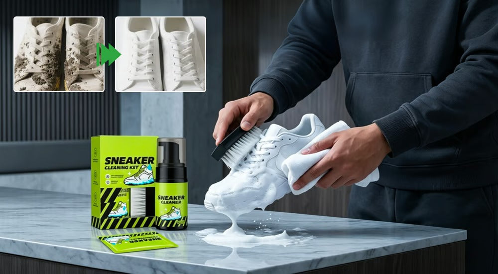 Shoe Care Kit: Shoe cleaning and care kit including dry cleaner, stain removal wipes, basketball shoe cleaner, and dedicated brushes