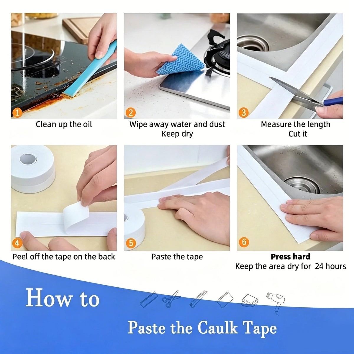 🚰 Self-Adhesive White Caulk Tape – PE Waterproof Sealant Strip