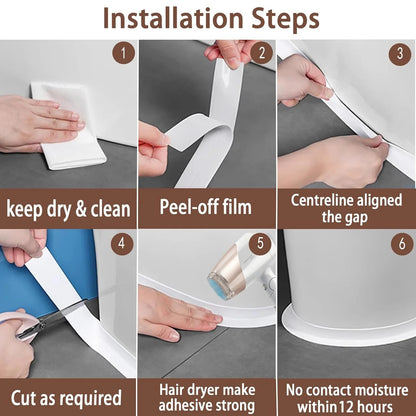 🚰 Self-Adhesive White Caulk Tape – PE Waterproof Sealant Strip