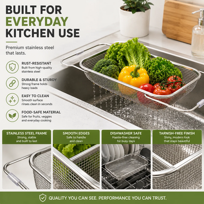 Adjustable Over the Sink Kitchen Strainer Basket