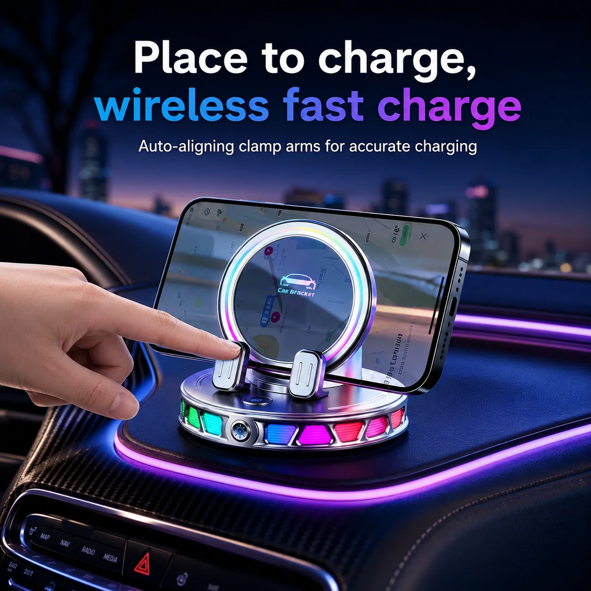 🎁2026 New Arrivals 50% OFF💥RGB Electric Car Phone Mount with Wireless Charging – Auto-Clamping & 15W Fast Charge ⚡