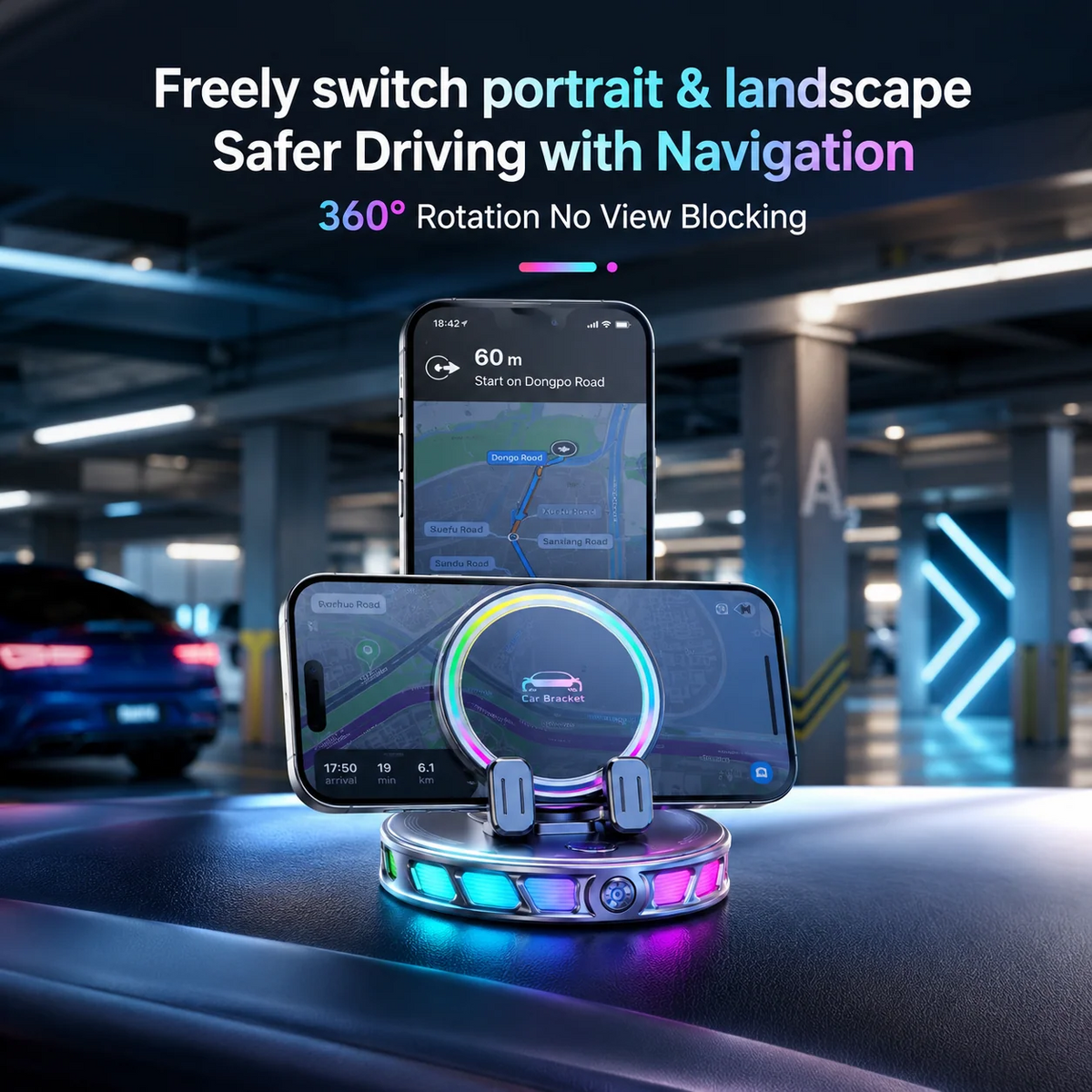 🎁2026 New Arrivals 50% OFF💥RGB Electric Car Phone Mount with Wireless Charging – Auto-Clamping & 15W Fast Charge ⚡