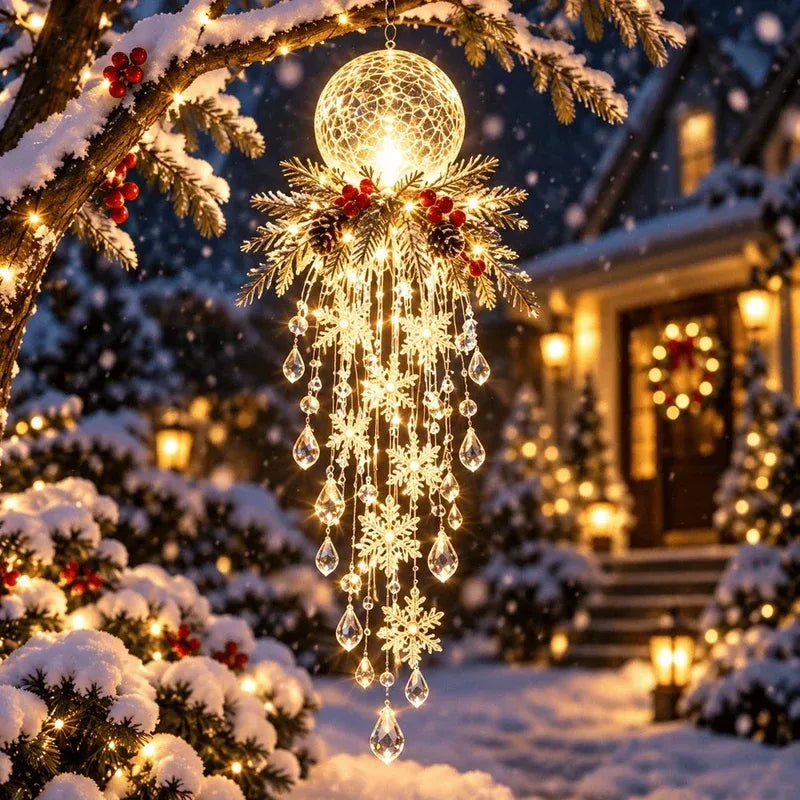 🔥 50% OFF Today 🎅 Christmas Hanging Snowflake & Crystal LED Light | Magical Porch Glow ✨