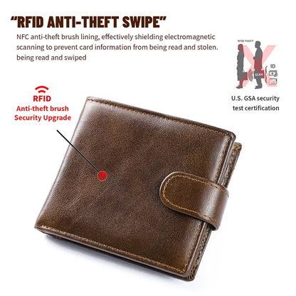Billetera Bifold de Cuero de Vaca de Grano Superior para Hombre – Diseño Clásico, Amplio Almacenamiento