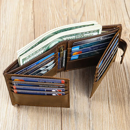 Billetera Bifold de Cuero de Vaca de Grano Superior para Hombre – Diseño Clásico, Amplio Almacenamiento