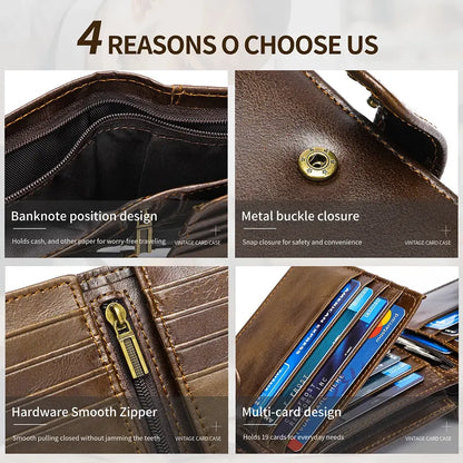 Billetera Bifold de Cuero de Vaca de Grano Superior para Hombre – Diseño Clásico, Amplio Almacenamiento