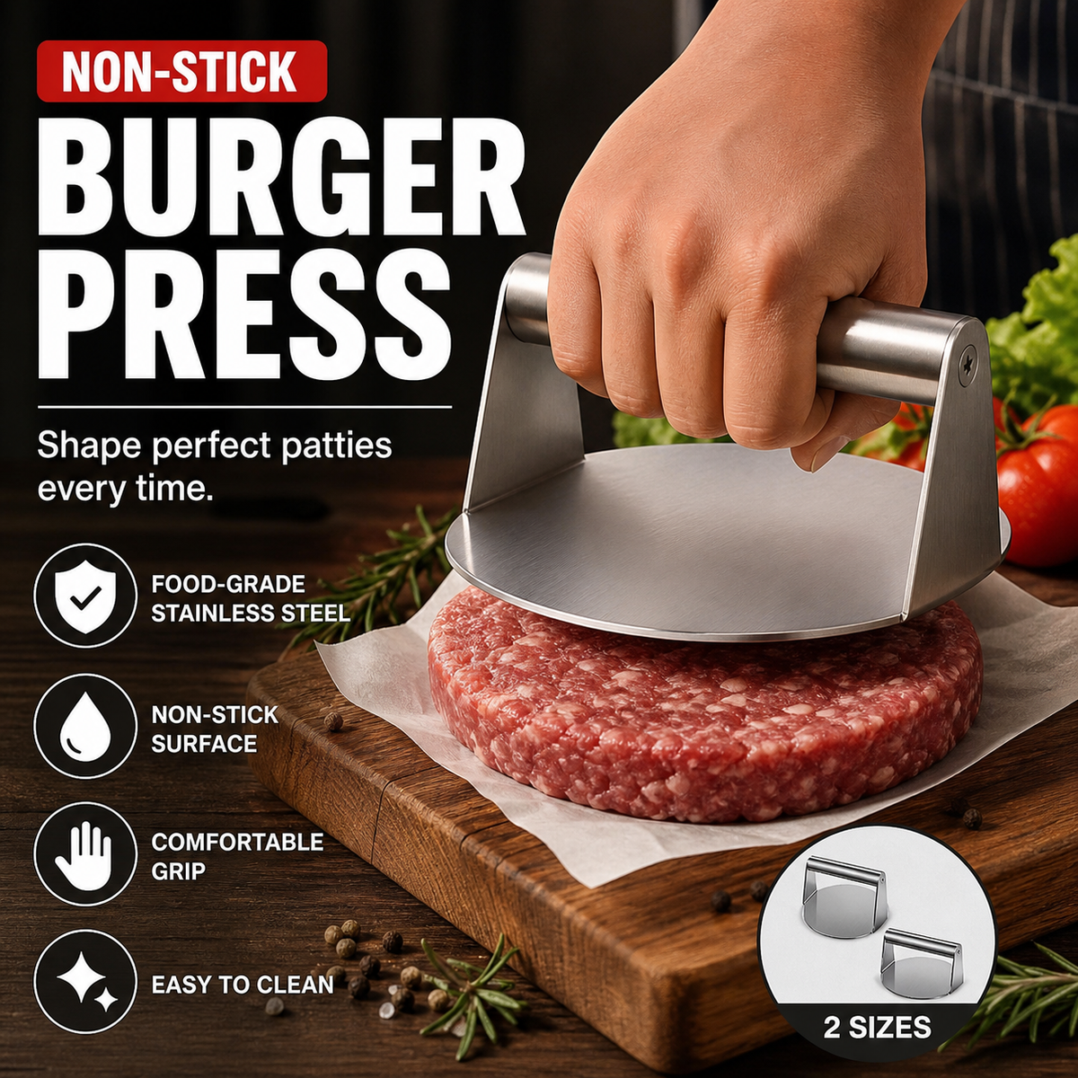 🥳HOT SALE🥳💞50K+ SOLD! Burger Press! Non-stick, easy clean & ergonomic. Perfect patties – grab yours! ✅