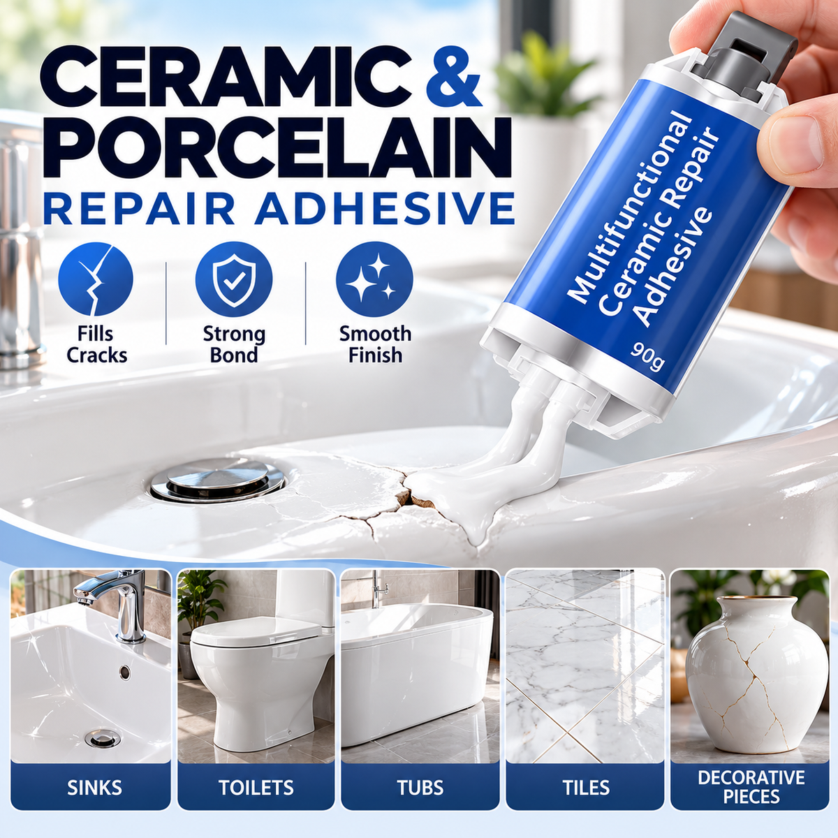 🛠️ Ceramic & Porcelain Repair Adhesive for Chips and Cracks