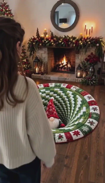 🎄3D Optical Illusion Vortex Quilted Round Christmas Rug