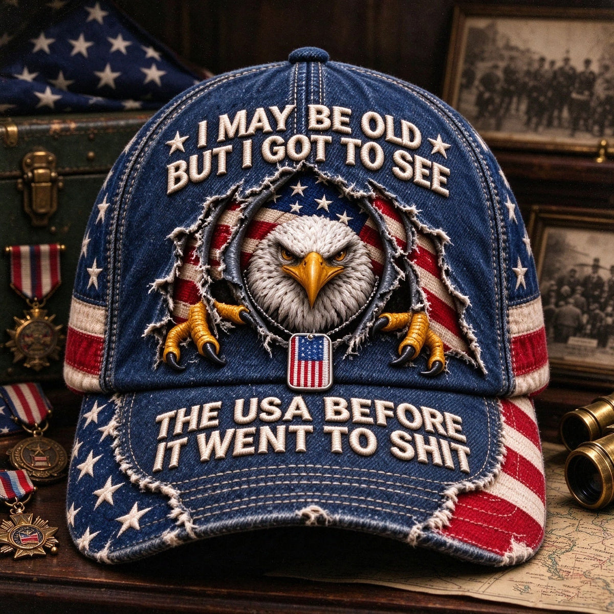 🦅 “I May Be Old” Vintage Eagle Cap