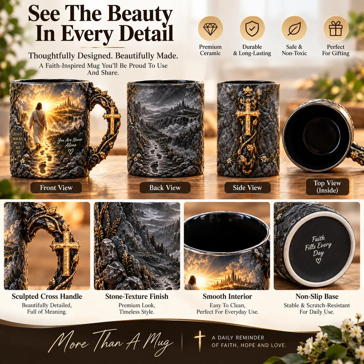 🔥Last Day 49% OFF♥✝️ Jesus Walks With Me™ – Heat-Reveal Faith Mug | You Are Never Alone