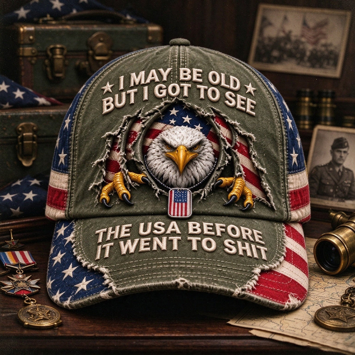 🦅 “I May Be Old” Vintage Eagle Cap