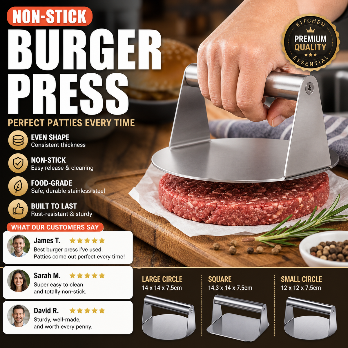 🥳HOT SALE🥳💞50K+ SOLD! Burger Press! Non-stick, easy clean & ergonomic. Perfect patties – grab yours! ✅