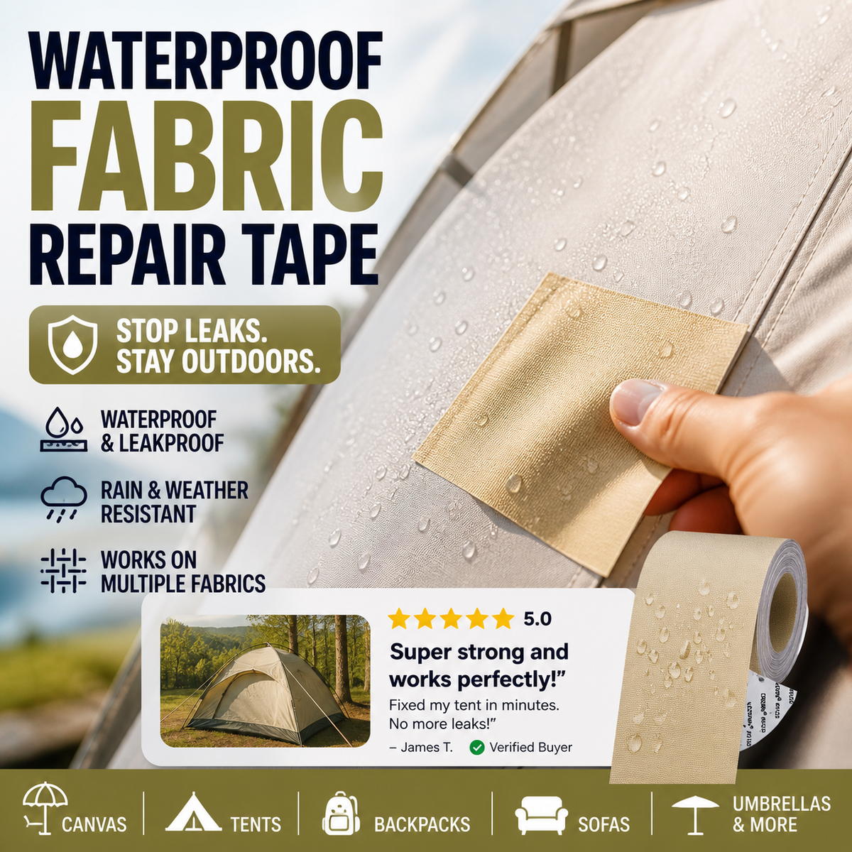 ⛺50% OFF NOW !🔧 Quick Repair Without Sewing – Self-Adhesive Patch for Tarps, Tents & Outdoor Materials