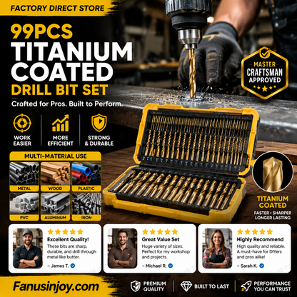 🔥99-piece high-speed steel titanium-plated twist drill bit set