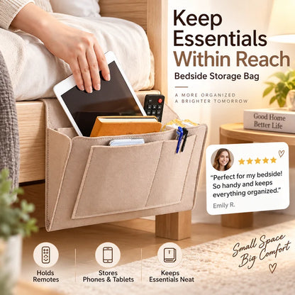 🛏️50% OFF NOW! Bedside Hanging Storage Bag‑Multi‑Pocket Bed Caddy Organizer, Felt Hanging Pouch for Dorm Bunk Bed Hold Tablet Book Phone Stationery