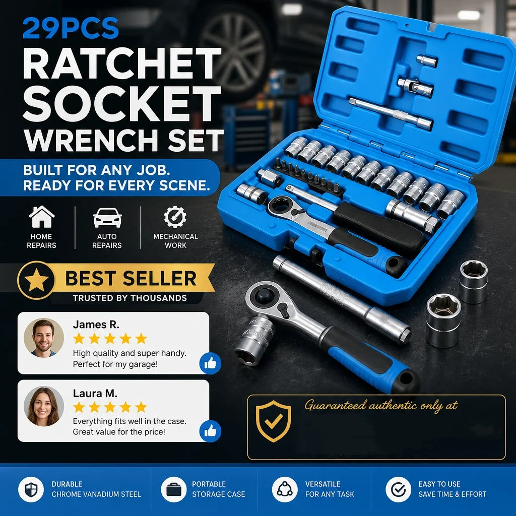 🎉 2026 Sale — Over 16,600 Sold!🔧29‑Pcs Ratchet Socket Wrench Kit 🛠️