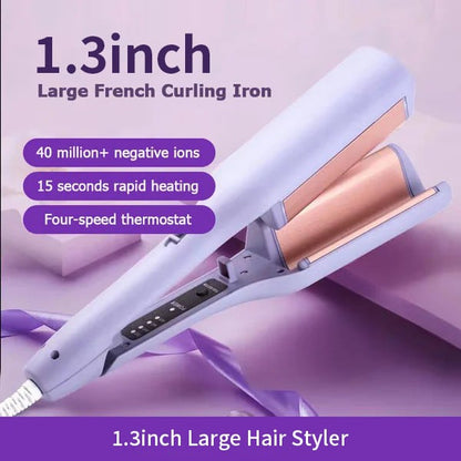 💖French Egg Roll Hair Waver, 1.3 Inch V Shape Wave Curler, Anti Scald Hair Crimping Iron for Bouncy Salon Waves