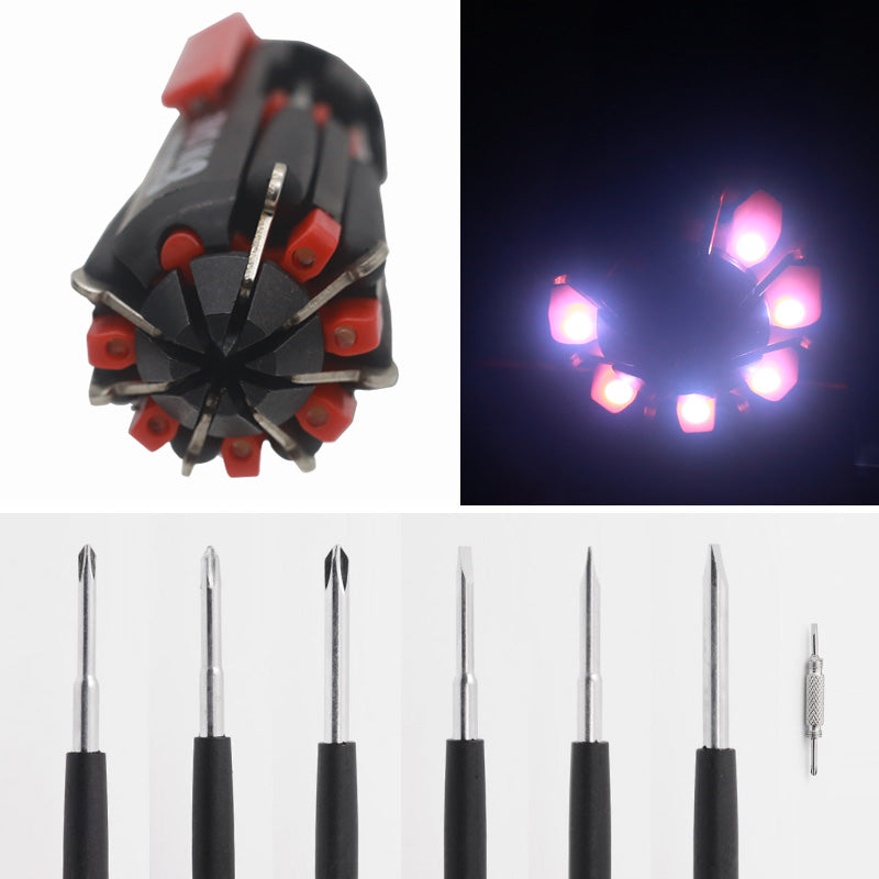 🔧 8-in-1 Folding Screwdriver – Built-In LED Work Light & Flashlight