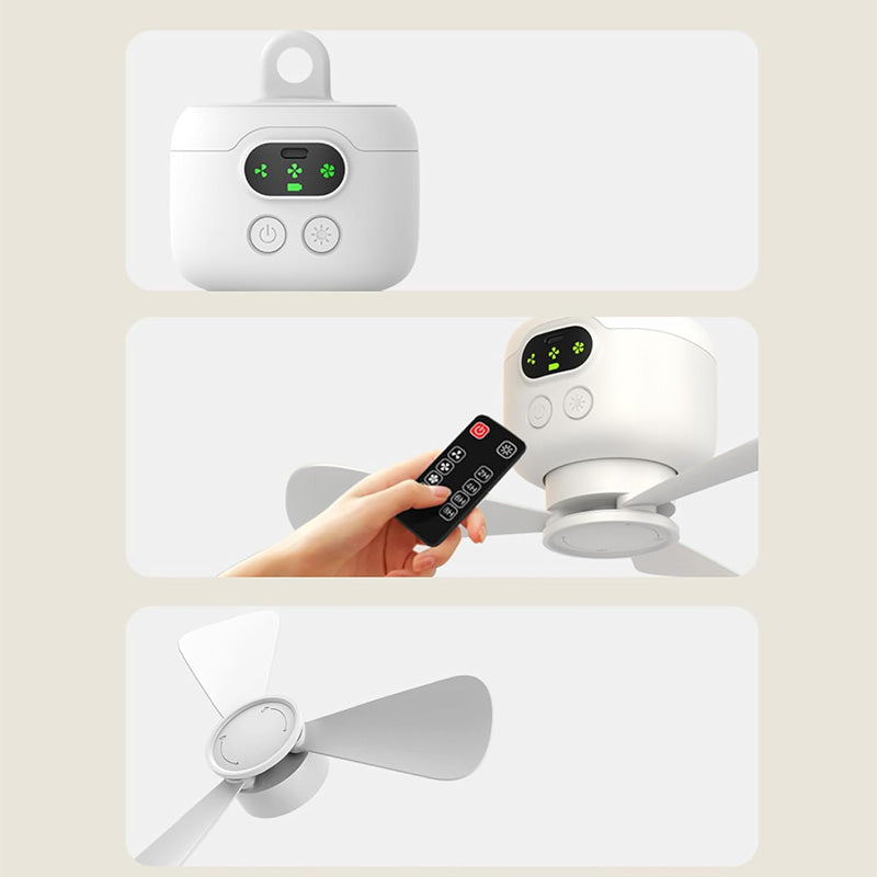 🌀 ✨ Rechargeable Ceiling Fan with LED Light – 8000mAh Battery, Remote Control, Quiet Motor 🏠