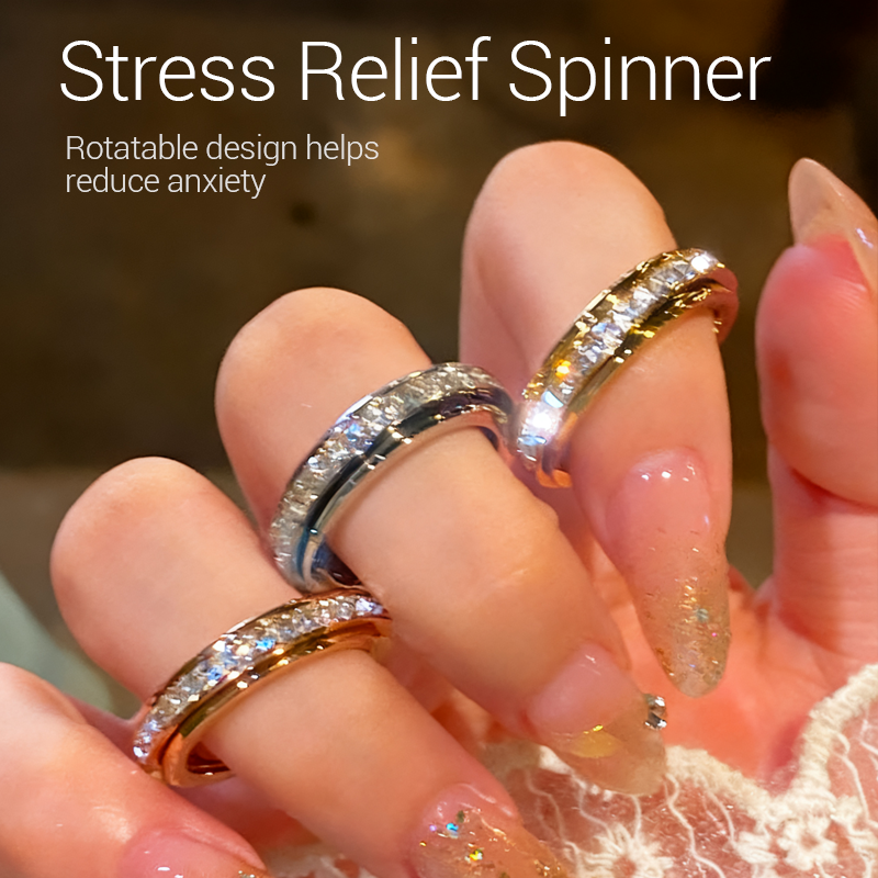 【📍Exquisite Collection📍】Titanium Steel Rotatable Spinner Ring with Zirconia💍
