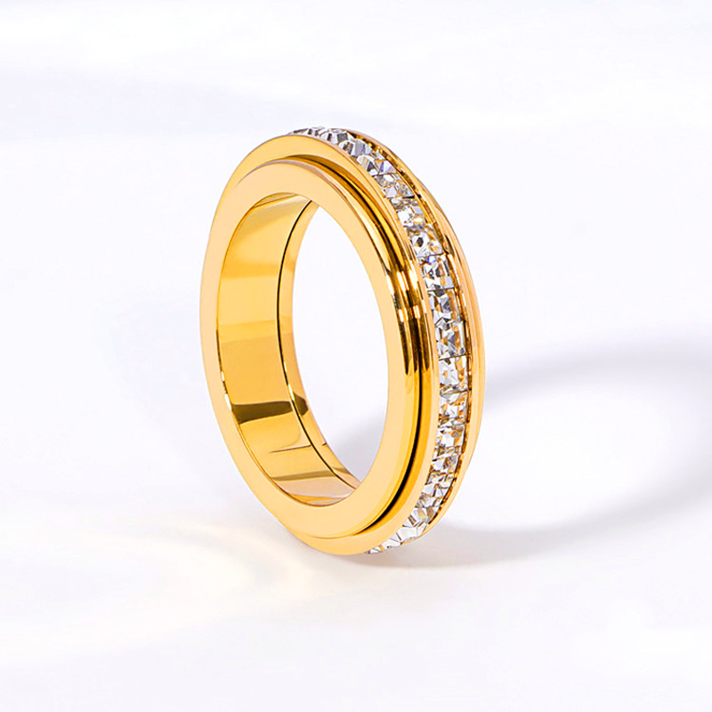 📢📢57%  OFF !! ⏰Titanium Steel Rotatable Spinner Ring with Zirconia