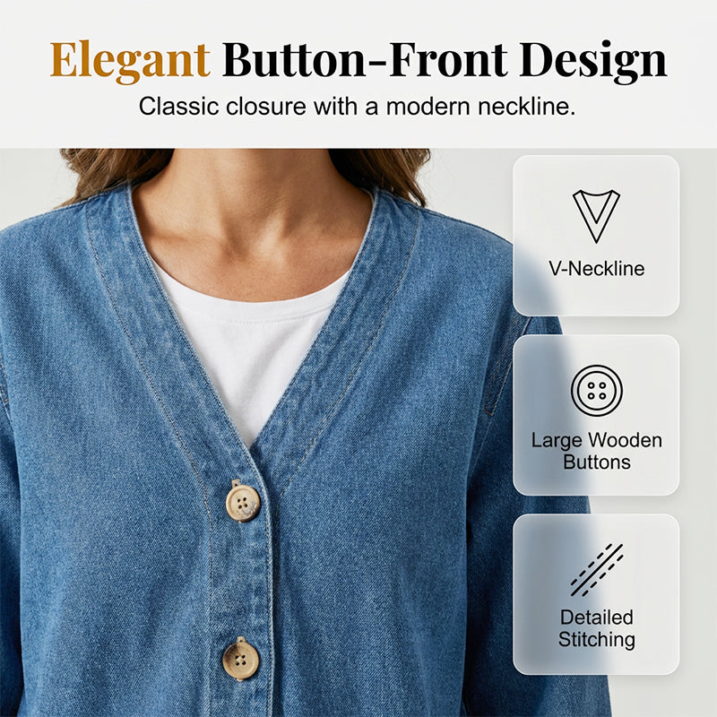 🥳HOT SALE🥳💥50% OFF! 🔥Women's Classic Button Front Denim Jacket