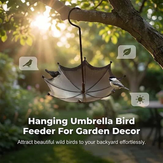 Hanging Umbrella Bird Feeder & Bath – Dual-Use, Rust-Resistant, Vintage Style & Perfect for Garden Decor ☂️