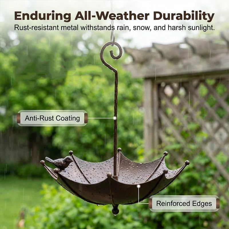 Hanging Umbrella Bird Feeder & Bath – Dual-Use, Rust-Resistant, Vintage Style & Perfect for Garden Decor ☂️