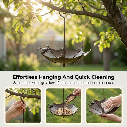 Hanging Umbrella Bird Feeder & Bath – Dual-Use, Rust-Resistant, Vintage Style & Perfect for Garden Decor ☂️