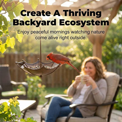 Hanging Umbrella Bird Feeder & Bath – Dual-Use, Rust-Resistant, Vintage Style & Perfect for Garden Decor ☂️