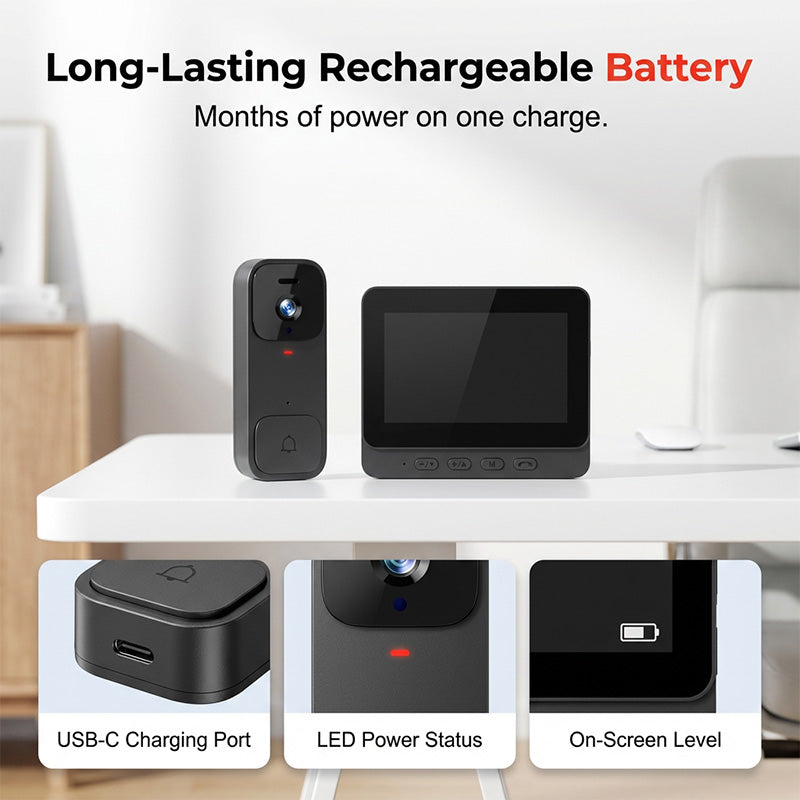 ⏰Smart Video Doorbell with 4.3' Display – Two-Way Audio, Night Vision, Wide Angle