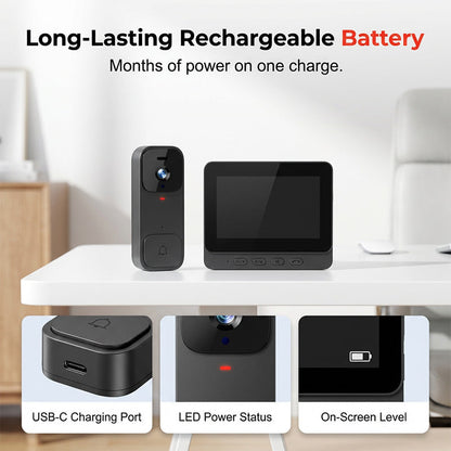 ⏰Smart Video Doorbell with 4.3' Display – Two-Way Audio, Night Vision, Wide Angle