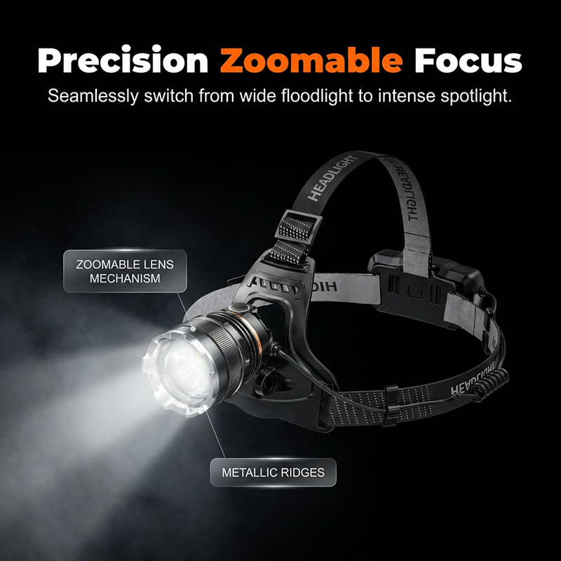 Rechargeable Zoomable Headlamp with Motion Sensor