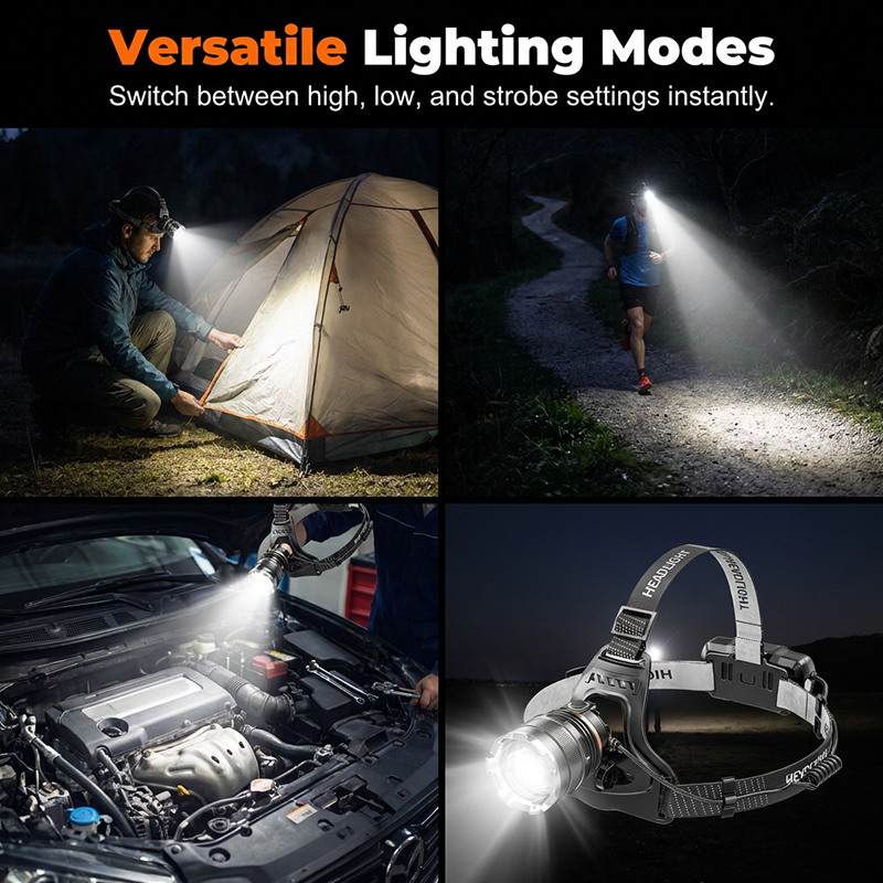 Rechargeable Zoomable Headlamp with Motion Sensor