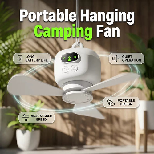 🌀 ✨ Rechargeable Ceiling Fan with LED Light – 8000mAh Battery, Remote Control, Quiet Motor 🏠