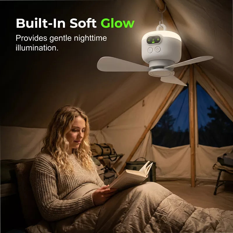 🌀 ✨ Rechargeable Ceiling Fan with LED Light – 8000mAh Battery, Remote Control, Quiet Motor 🏠