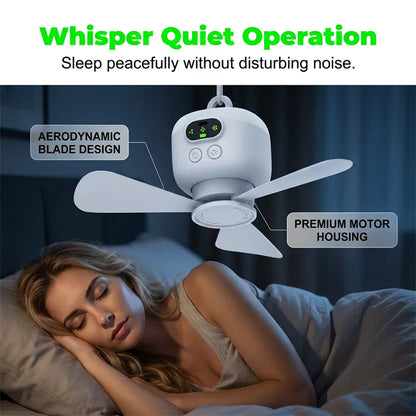 🌀 ✨ Rechargeable Ceiling Fan with LED Light – 8000mAh Battery, Remote Control, Quiet Motor 🏠