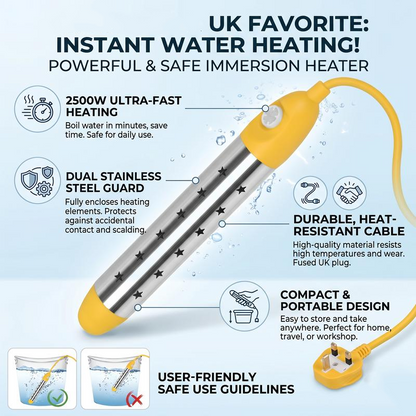 🛁 ⏰ Safe Anti-Scald Immersion Heater for Travel & Home – Compact & overheat protection – Perfect for heating drinks or baby food while travelling – dual voltage & fast heating 🔥