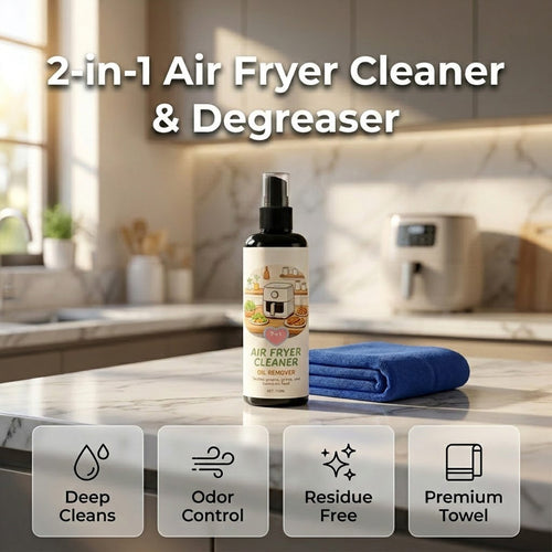 ✨2‑in‑1 Air Fryer Cleaner – Degreases & cleans, safe for non‑stick coatings. Just spray & wipe. Includes towel! 🧼💪