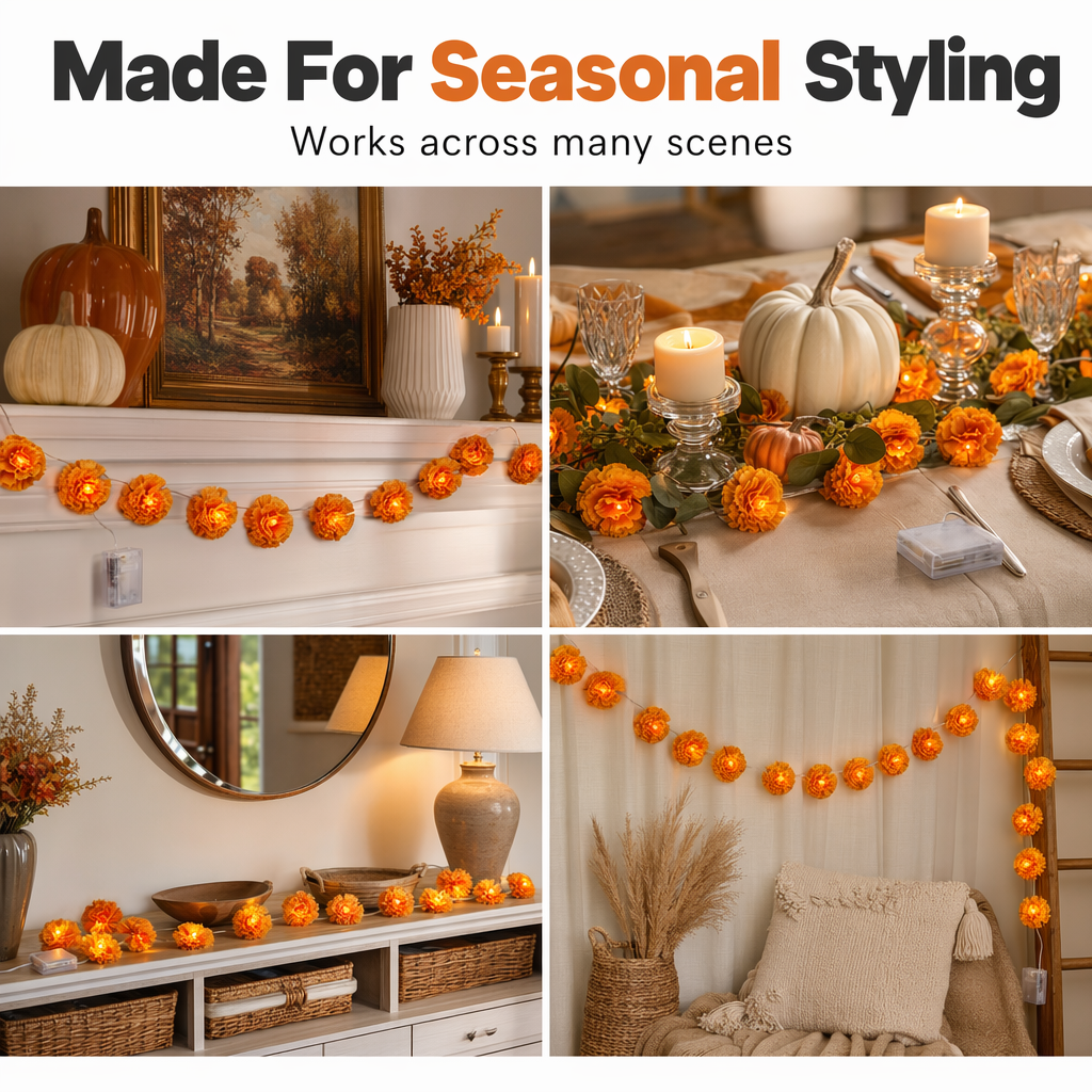 Artificial Marigold Flower LED String Light