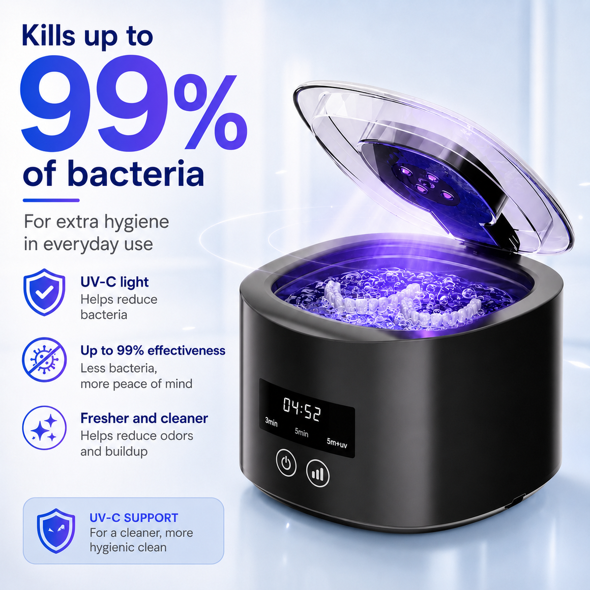 UV-C Ultrasonic Denture Cleaner – For fresher, cleaner dentures in just 5 minutes