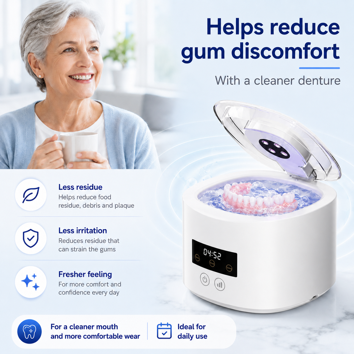 UV-C Ultrasonic Denture Cleaner – For fresher, cleaner dentures in just 5 minutes