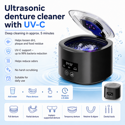 UV-C Ultrasonic Denture Cleaner – For fresher, cleaner dentures in just 5 minutes