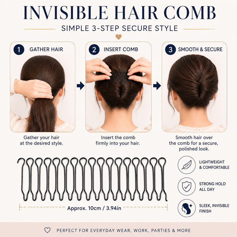 🥳2026 HOT SALE🥳💞50K+ SOLD!💇‍♀️✨ Flexible Invisible Hair Comb—invisible, flexible, and non-slip—instantly creates a perfectly secure hold! 🌟
