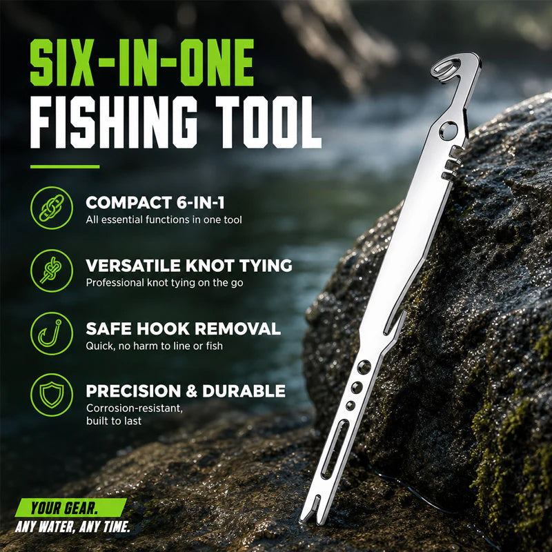 ⏳Limited-time 50% off⏰6-in-1 Stainless Steel Fishing Multi Tool Hook Remover and Knot Tyer🎣🐟
