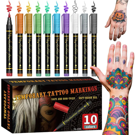 📢📢49% OFF !! ⏰10-Color Temporary Tattoo Markers Set