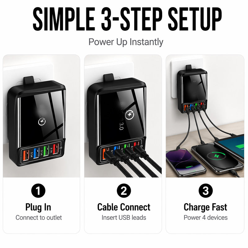 ⏳LAST DAY SALE 50% OFF !!📢4-Port USB Wall Charger – 12W Multi-Device Travel Charging Adapter