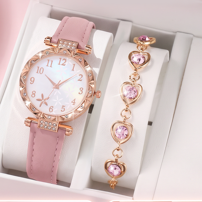 Women‘s 5-Piece Quartz Watch & Jewelry Set – Elegant Dress Watch with Floral Pattern, Matching Bracelet, Necklace, Earrings & Ring – Perfect for Birthday, Anniversary, Mother’s Day