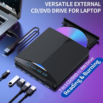 🔥Last Day 49% OFF -7-in-1 USB 3.0 Type-C External DVD Drive